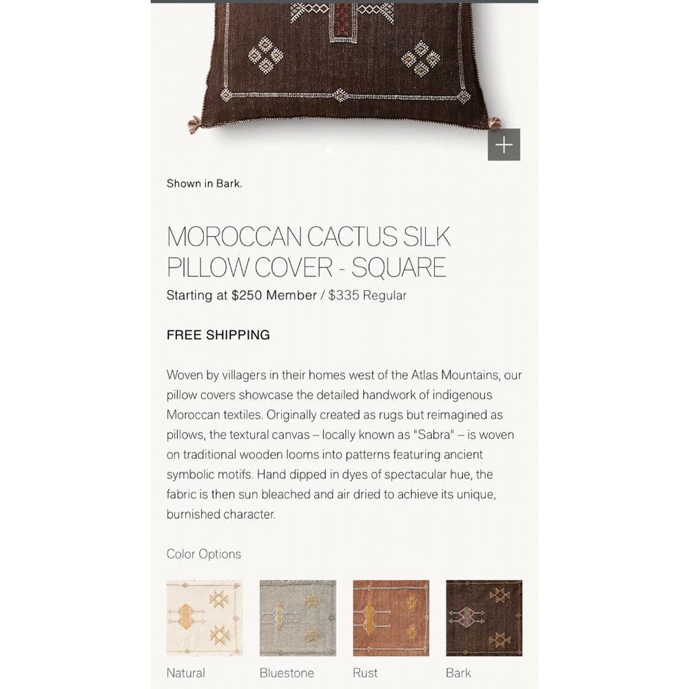 RESTORATION Hardware Moroccan Cactus Silk Pillow Cover Rust  22"x22" - Picture 3 of 7